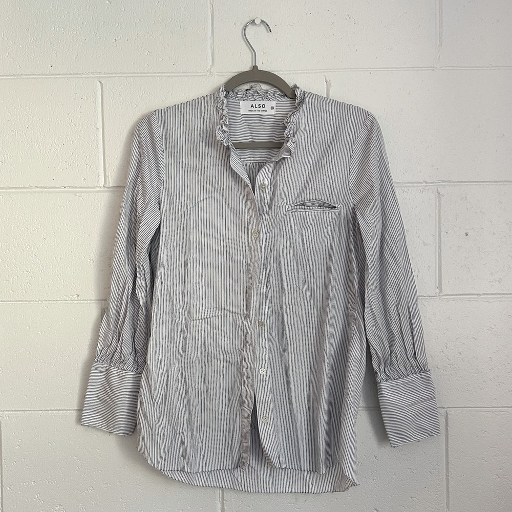 ALSO stripes button down with ruffle collar